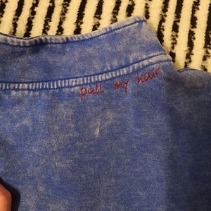 Hand embroidered pull my hair crewneck blue small kohl's